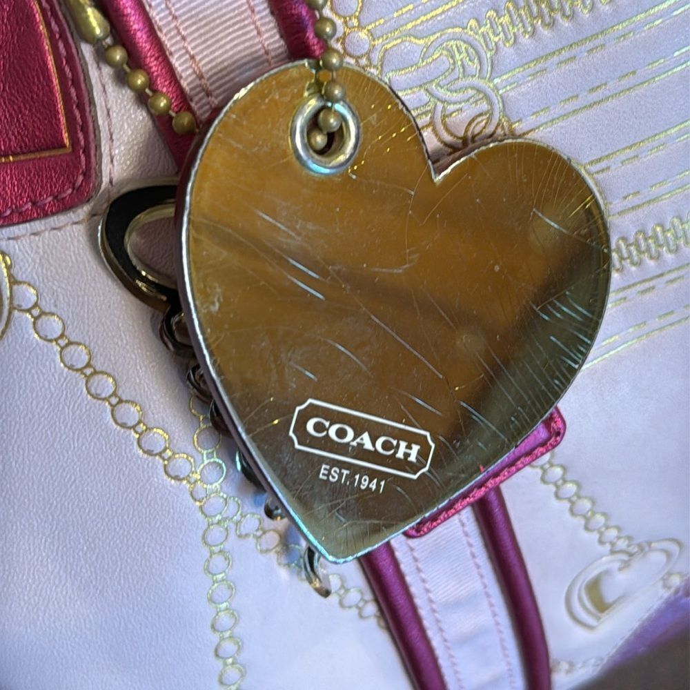 COACH Y2K VALENTINE’S DAY TOTE 14551 LEATHER, HEARTS, PINK SHIMMER 💞 VGUC - Picture 14 of 17